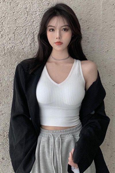 women's tanks & camis women summer sleeveless crop basic camisole female solid knitted sports vest with chest padd, White
women's tanks & camis women summer sleeveless crop basic camisole female solid knitted sports vest with chest padd, White