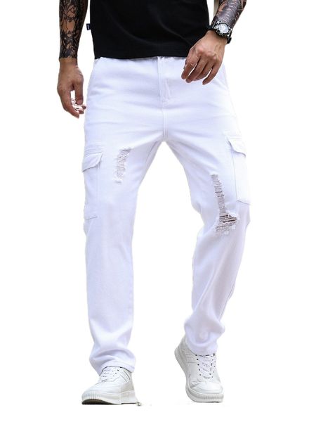 men ripped frayed flap pocket jeans v3xx#, Blue 
men ripped frayed flap pocket jeans v3xx#, Blue