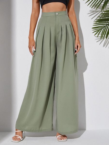 tall fold pleated wide leg pants y70o#, Black;white