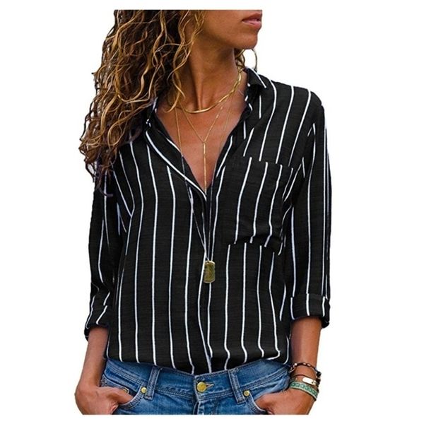 women stripe shirts blouses long sleeve casual lady office chiffon shirt autumn blouse loose button mujer blusas plus size y200828, White 
women stripe shirts blouses long sleeve casual lady office chiffon shirt autumn blouse loose button mujer blusas plus size y200828, White