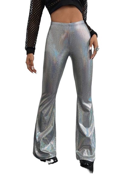 metallic flare leg pants o4ty#, Black;white