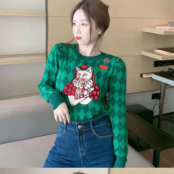 women sweater new autumn winter knitwear o-neck casual female knit long sleeve jumper pullover kitten embroidery green top, White;black
women sweater new autumn winter knitwear o-neck casual female knit long sleeve jumper pullover kitten embroidery green top, White;black