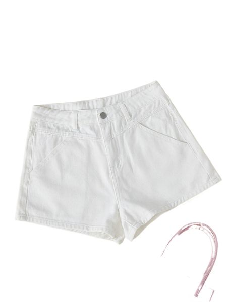 solid slant pockets denim shorts w8d9#, White;black