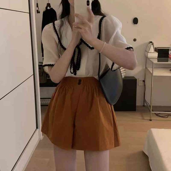 women's two piece pants summer south korea dongdamen doll neck lace up short sleeve shirt elastic waist wide leg shorts set kzwq, White
women's two piece pants summer south korea dongdamen doll neck lace up short sleeve shirt elastic waist wide leg shorts set kzwq, White