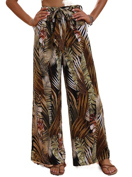 tropical print belted wide leg pants 22gp#, Black;white
tropical print belted wide leg pants 22gp#, Black;white