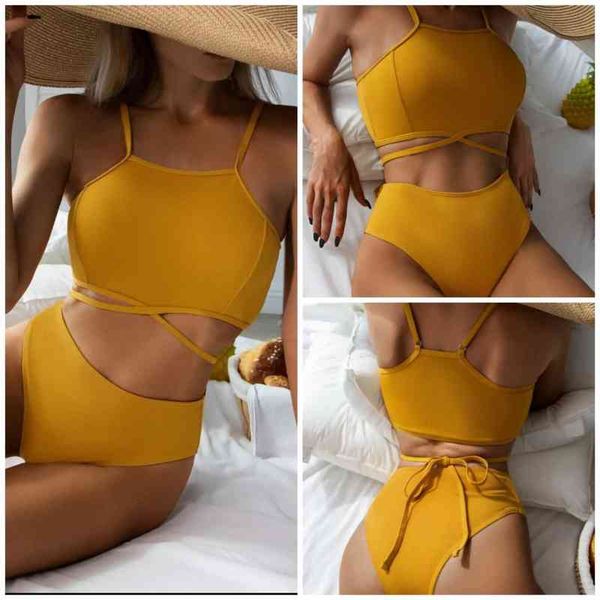 high solid waist split bikini swimsuit, White;black
high solid waist split bikini swimsuit, White;black