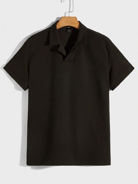 men solid lapel collar polo shirt h1ne#, White;black 
men solid lapel collar polo shirt h1ne#, White;black