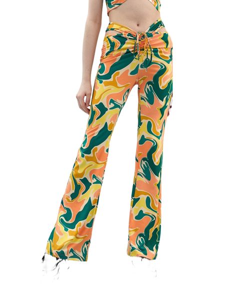 x marina oliveira drawstring ruched marbled flare leg pants b9jn#, Black;white