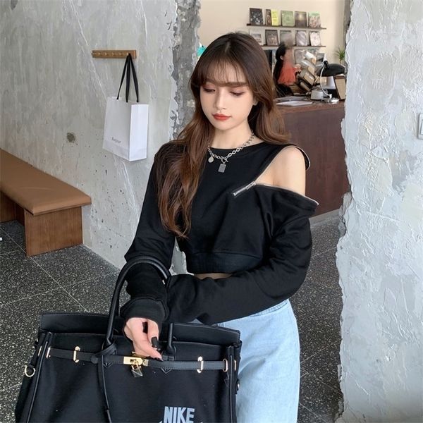 hoodies women autumn crop sudadera leisure long sleeve oversize korean zipper off shoulder loose sweatshirts 201203, Black
hoodies women autumn crop sudadera leisure long sleeve oversize korean zipper off shoulder loose sweatshirts 201203, Black