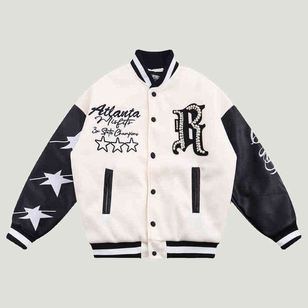 hip hop pearl embroidery baseball jackets mens harajuku pu leather patchwork thicken coats streetwear casual loose jacket t220728, Black;brown
hip hop pearl embroidery baseball jackets mens harajuku pu leather patchwork thicken coats streetwear casual loose jacket t220728, Black;brown