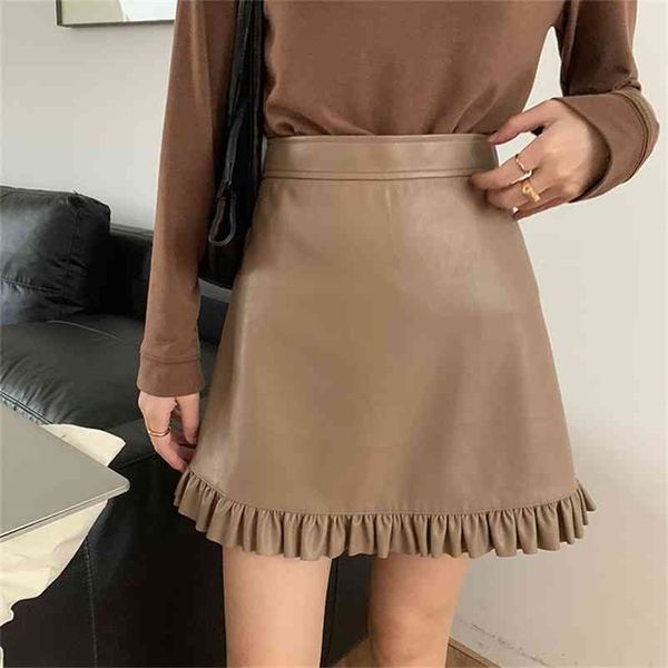 high waist pu small leather skirt with wooden ears female autumn korean version a-line package hip skirt 210331, White;black
high waist pu small leather skirt with wooden ears female autumn korean version a-line package hip skirt 210331, White;black