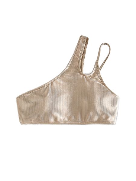 ribbed cut out one shoulder bikini 46qm#, White;black