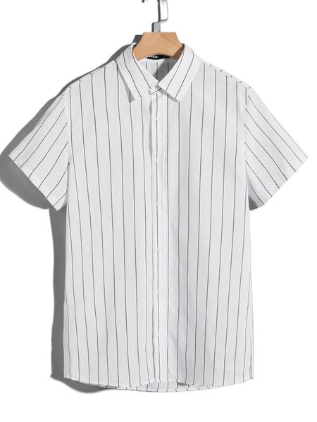 men pinstriped print shirt 62ju#, White;black