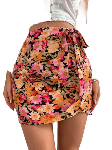 allover floral print tie side skirt f6zr#, Black
allover floral print tie side skirt f6zr#, Black