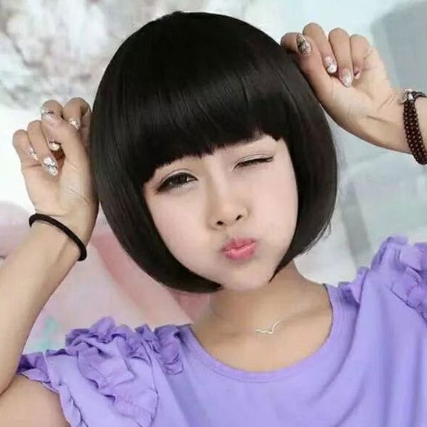 female short wig fashion bob head round face natural girl lifelike head cover, Black
female short wig fashion bob head round face natural girl lifelike head cover, Black