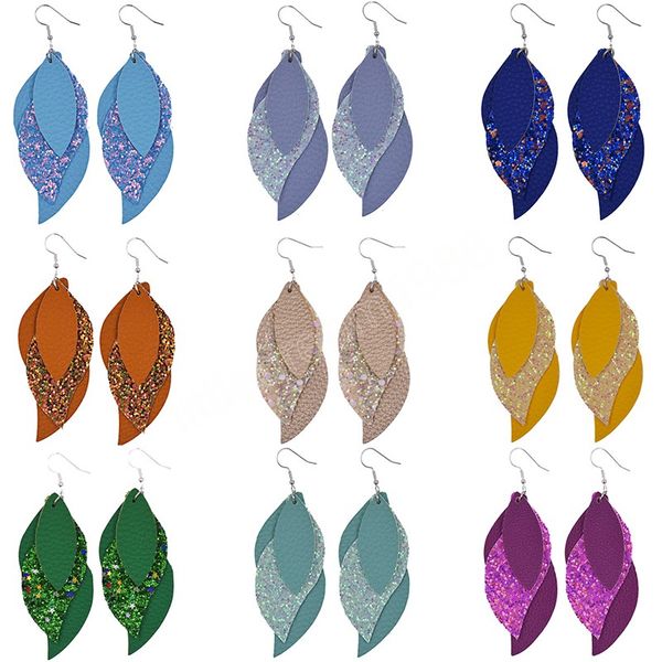 fashion 3 layer stackable glitter faux leather teardrop earrings for women pu leaf shaped lightweight dangle earrings jewelry, Silver
fashion 3 layer stackable glitter faux leather teardrop earrings for women pu leaf shaped lightweight dangle earrings jewelry, Silver