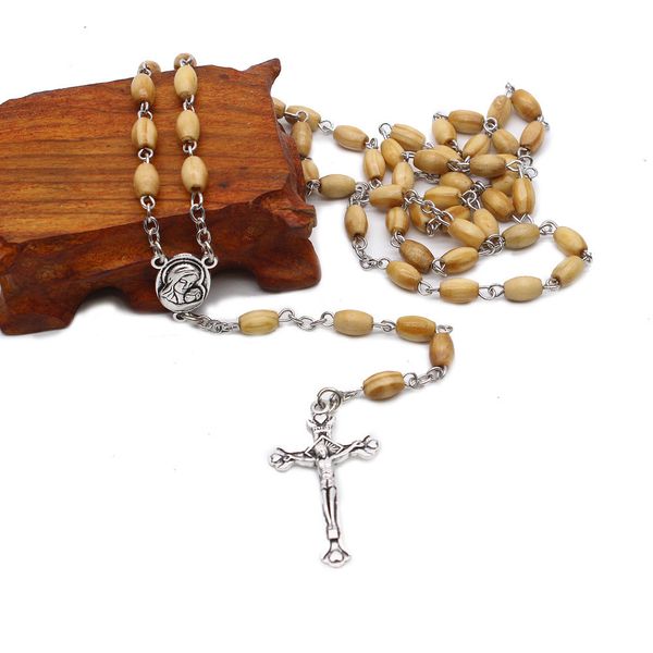 wooden rice bead rosary cross necklace handmade bent pin sacred earth religious jewelry, Silver
wooden rice bead rosary cross necklace handmade bent pin sacred earth religious jewelry, Silver