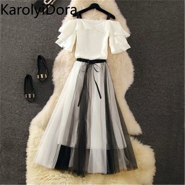 summer tshirt&long skirt summer 2 piece set women spaghetti strap slash neck ruffles elastic mesh big swing skirt suit t200608, White
summer tshirt&long skirt summer 2 piece set women spaghetti strap slash neck ruffles elastic mesh big swing skirt suit t200608, White
