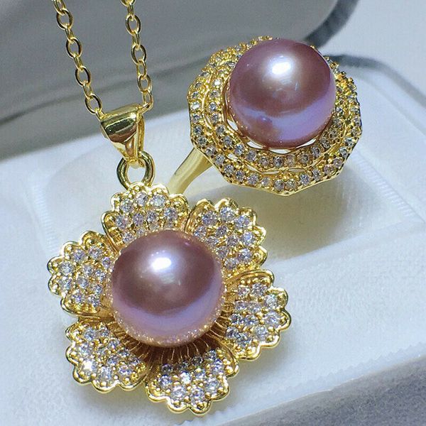 10-11mm purple south sea pearl pendant 18k gold filled flower ring jewelry set, Silver
10-11mm purple south sea pearl pendant 18k gold filled flower ring jewelry set, Silver