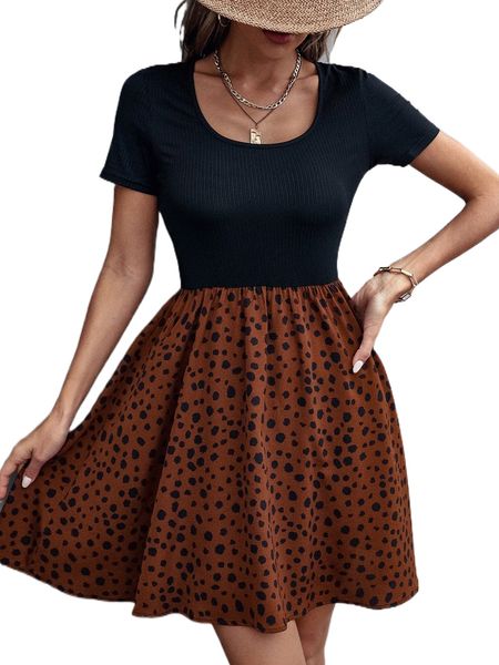 dalmatian print a-line dress f85v#, Black;gray 
dalmatian print a-line dress f85v#, Black;gray