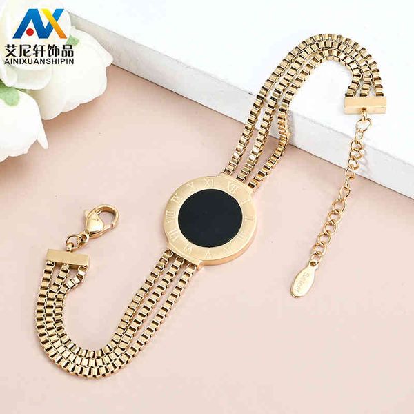 enixuan fashion roman digital women's gold disc bracelet simple and versatile titanium steel bracelet, Black
enixuan fashion roman digital women's gold disc bracelet simple and versatile titanium steel bracelet, Black