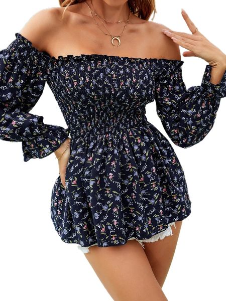 ditsy floral shirred off shoulder flounce sleeve blouse l25n#, White
ditsy floral shirred off shoulder flounce sleeve blouse l25n#, White