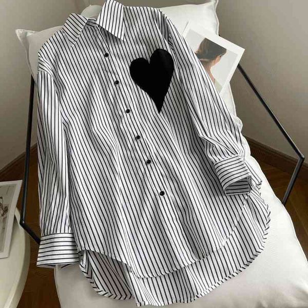 women's polos spring family women's shirt peach heart pocket casual loose korean long sleeved, White
women's polos spring family women's shirt peach heart pocket casual loose korean long sleeved, White