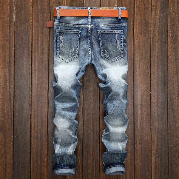 men's jeans light color pierced young fashion scraped long pants slim fit small straight tube high street, Blue
men's jeans light color pierced young fashion scraped long pants slim fit small straight tube high street, Blue