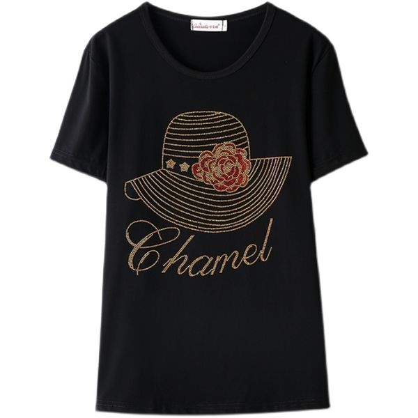 plus size hat diamond drilling t-shirt for women summer short-sleeve black tees fashion cotton t shirts 3532 220321, White
plus size hat diamond drilling t-shirt for women summer short-sleeve black tees fashion cotton t shirts 3532 220321, White