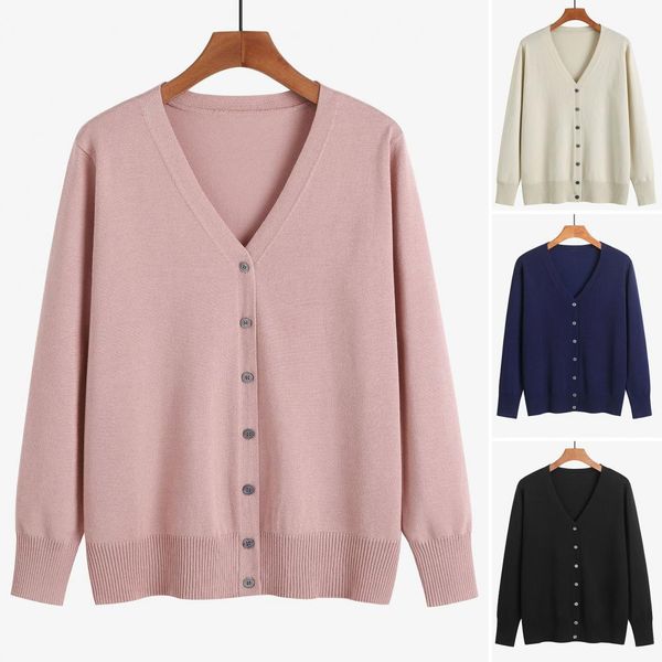 women sweater coat solid color single-breasted buttons long sleeves casual cardigan soft v neck autumn jacket for daily wear, White;black
women sweater coat solid color single-breasted buttons long sleeves casual cardigan soft v neck autumn jacket for daily wear, White;black