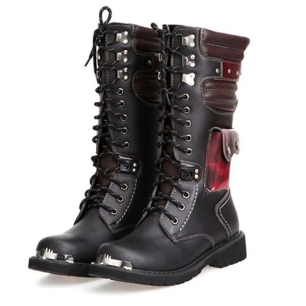 men's moto boots army boots for men military tactical boot mid-calf metal punk shoes platform martin, Black
men's moto boots army boots for men military tactical boot mid-calf metal punk shoes platform martin, Black