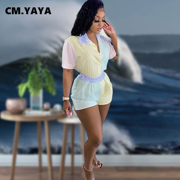 cm.yaya women set patchwork short sleeve single breasted stretchy shorts two piece sets fashion outfit summer tracksuit 220524, White
cm.yaya women set patchwork short sleeve single breasted stretchy shorts two piece sets fashion outfit summer tracksuit 220524, White