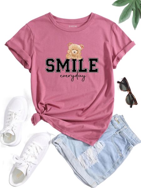 bear & letter graphic tee 95xa#, White
bear & letter graphic tee 95xa#, White