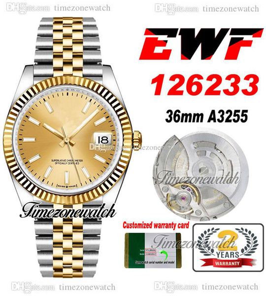 ewf 36 126233 a3235 automatic mens watch two tone yellow gold champagne stick dial 904l jubileesteel bracelet same serial card super edition, Slivery;brown
ewf 36 126233 a3235 automatic mens watch two tone yellow gold champagne stick dial 904l jubileesteel bracelet same serial card super edition, Slivery;brown