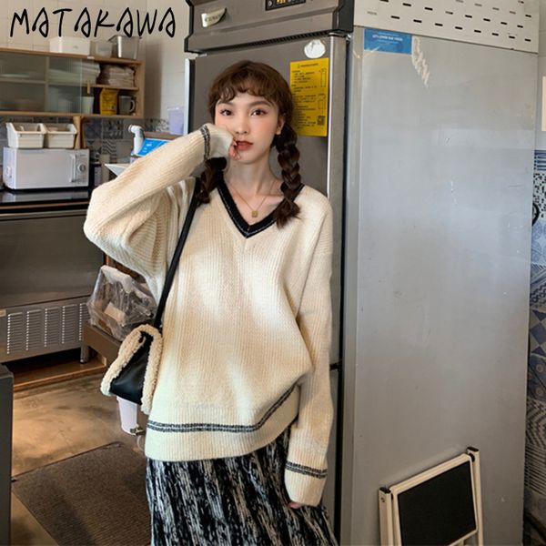 japanese retro gentle and lazy style coat vneck womens sweater autumn winter korean loose pullover 210506, White;black
japanese retro gentle and lazy style coat vneck womens sweater autumn winter korean loose pullover 210506, White;black