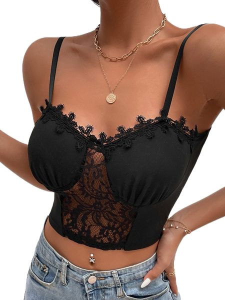 contrast lace appliques bustier cami j5af#, White
contrast lace appliques bustier cami j5af#, White