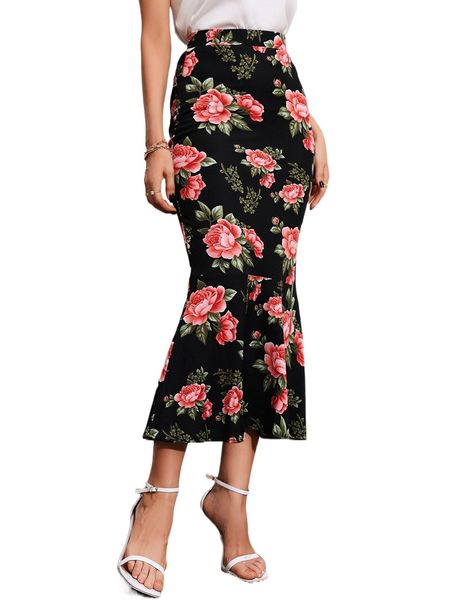 f.loral print h.igh w.aist m.ermaid s.kirt e7t9#, Black
f.loral print h.igh w.aist m.ermaid s.kirt e7t9#, Black