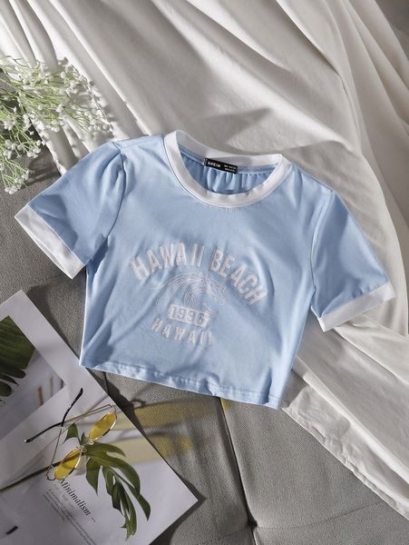 letter graphic contrast trim tee w6cm#, White