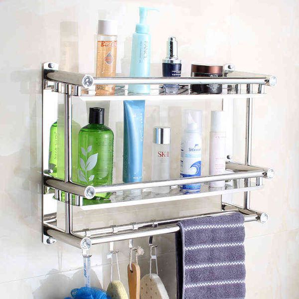 stainls steel toilet thickened towel rack, bathroom shelf, punching free