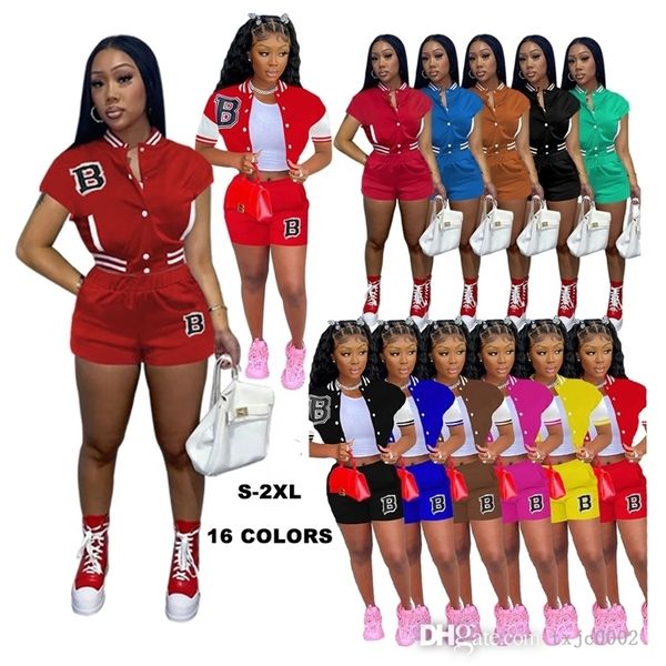 desinger women tracksuits summer short sets two piece pants joggers set lady varsity jacket shorts baseball suit clothing, Gray 
desinger women tracksuits summer short sets two piece pants joggers set lady varsity jacket shorts baseball suit clothing, Gray