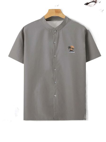 men tropical print button front shirt 8032#, White;black
men tropical print button front shirt 8032#, White;black