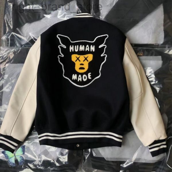 human made baseball jacket heart embroidered leather sleeve couple uniform men's women's outwear coat, Black;brown
human made baseball jacket heart embroidered leather sleeve couple uniform men's women's outwear coat, Black;brown