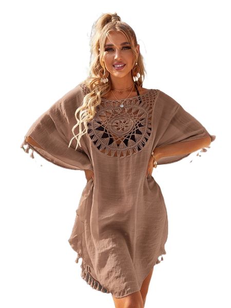 tassel hem cover up a5e4#, White;black