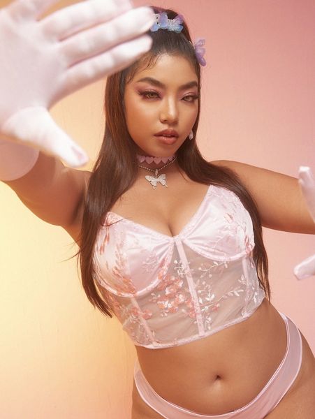 plus floral embroidery mesh underwire bra g0su#, Black;white 
plus floral embroidery mesh underwire bra g0su#, Black;white