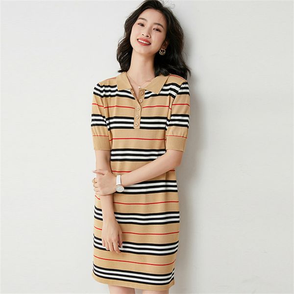 female summer new cotton dress women lapel polo collar long loose pullover sweater short sleeve stripe bottoming classic dress, Black;gray
female summer new cotton dress women lapel polo collar long loose pullover sweater short sleeve stripe bottoming classic dress, Black;gray