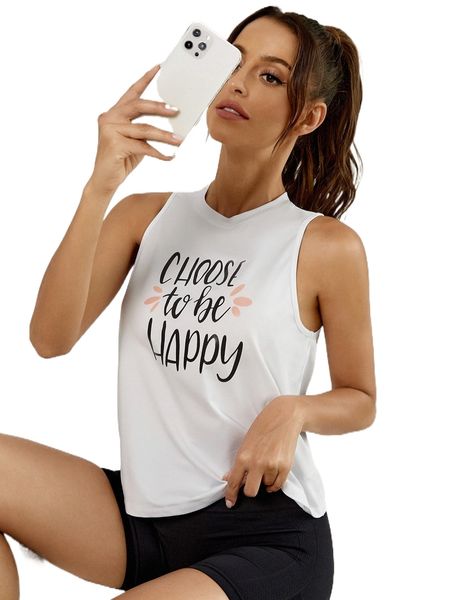 absorbs sweat slogan graphic sports tank i95b#, Gray