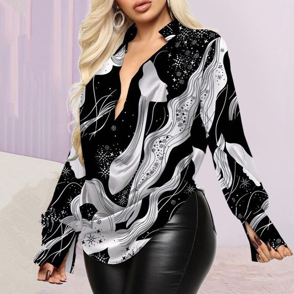 women deep cowl neck blouse autumn long sleeve casual chain graphic print plunge 220810, White
women deep cowl neck blouse autumn long sleeve casual chain graphic print plunge 220810, White