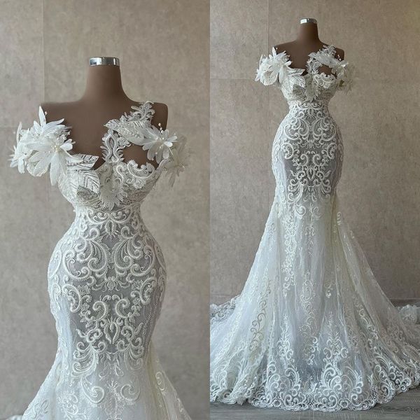 2022 mermaid beach wedding dresses bridal gowns 3d flower pearls lace appliqued sheer neck custom made vestido de novia, White
2022 mermaid beach wedding dresses bridal gowns 3d flower pearls lace appliqued sheer neck custom made vestido de novia, White