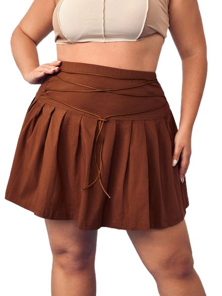 plus lace up front pleated skirt y2ib#, Black 
plus lace up front pleated skirt y2ib#, Black