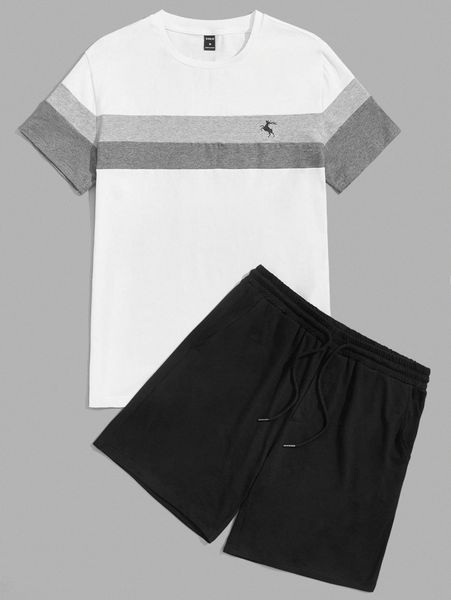 men deer print colorblock tee & track shorts set u1dl#, Gray
men deer print colorblock tee & track shorts set u1dl#, Gray